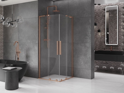 Mexen Velar L Duo sliding shower cabin 80 x 80 cm, transparent, brushed copper - 871-080-080-02-03-65