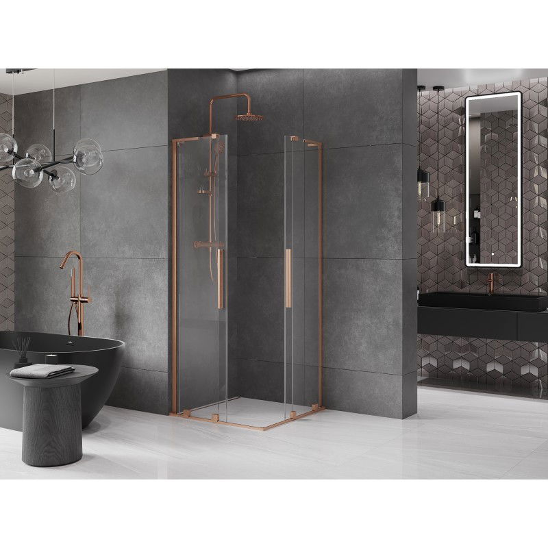 Mexen Velar L Duo Sliding Shower Enclosure 100 x 100 cm, Transparent, Brushed Copper - 871-100-100-02-03-65