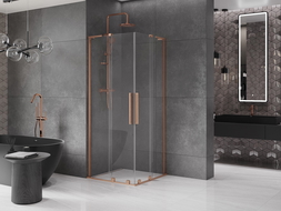 Mexen Velar L Duo Sliding Shower Enclosure 100 x 100 cm, Transparent, Brushed Copper - 871-100-100-02-03-65