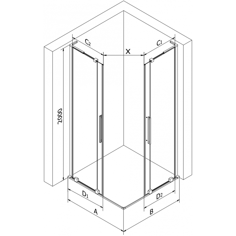 Mexen Velar L Duo sliding shower cabin 100 x 100 cm, transparent, brushed gun gray - 871-100-100-02-03-66