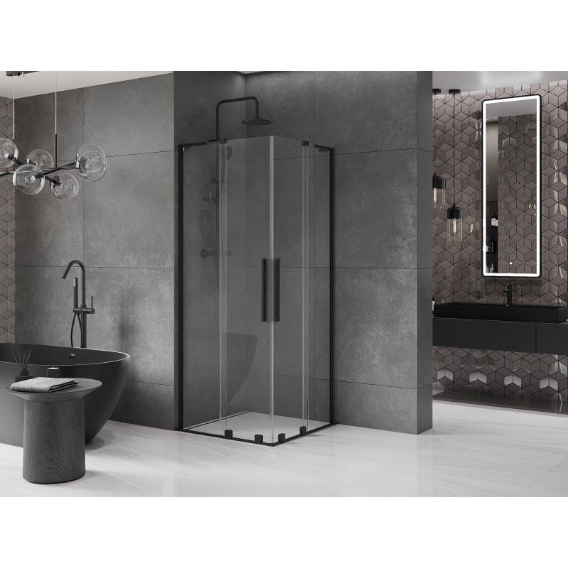 Mexen Velar L Duo sliding shower cabin 80 x 80 cm, transparent, black - 871-080-080-02-03-70