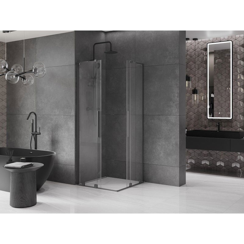 Mexen Velar L Duo sliding shower cabin 90 x 90 cm, transparent, gun metal - 871-090-090-02-03-95