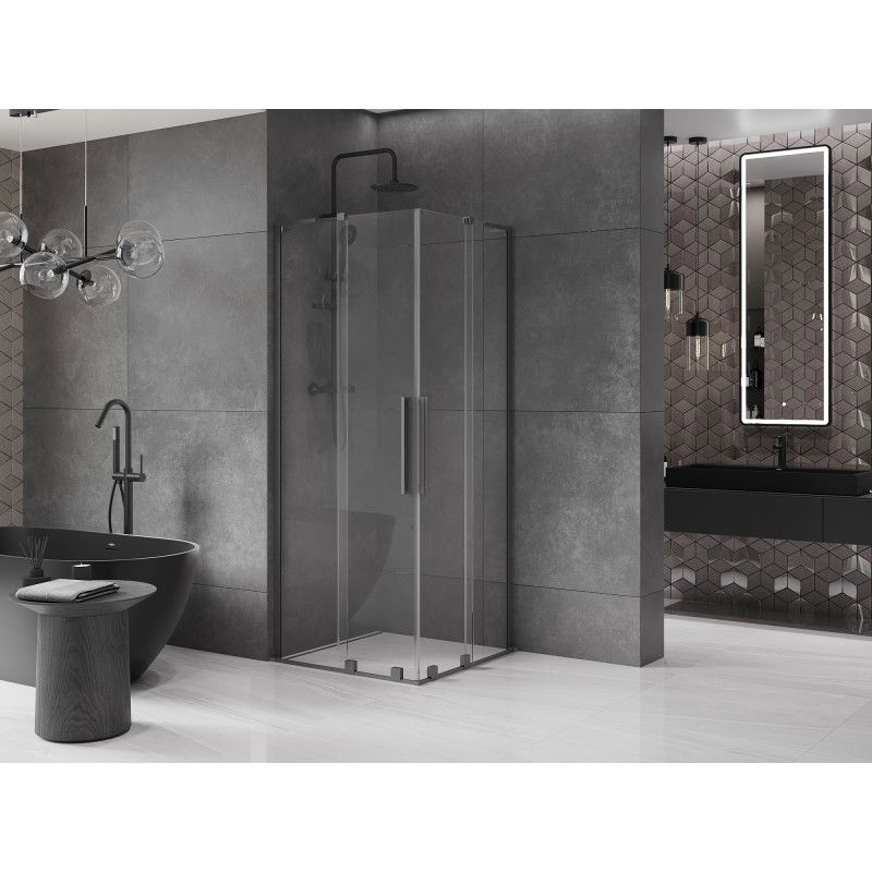 Mexen Velar L Duo sliding shower cabin 80 x 80 cm, transparent, gun metal - 871-080-080-02-03-95
