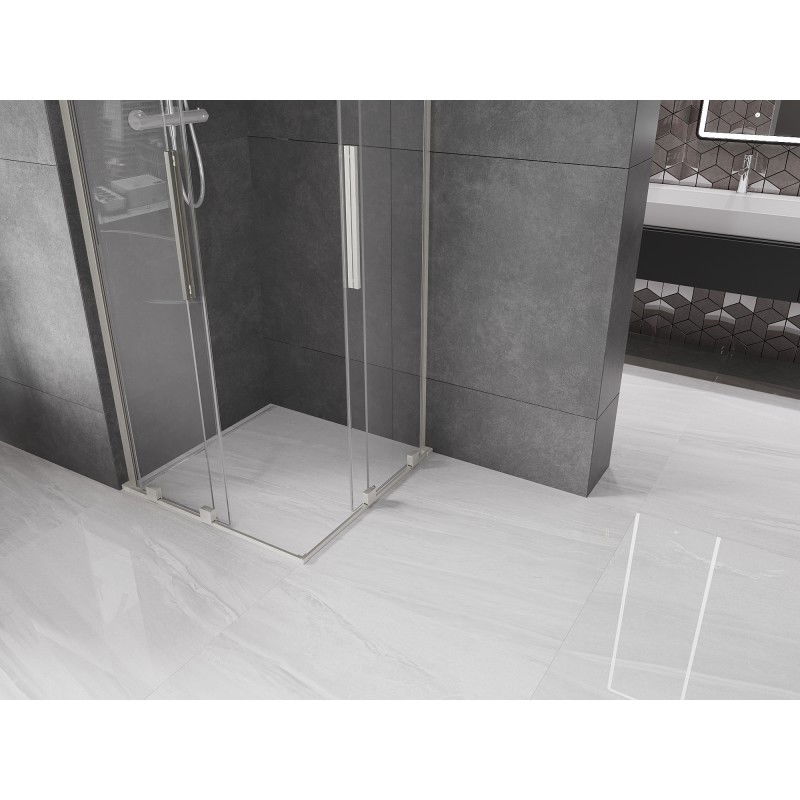Mexen Velar L Duo sliding shower enclosure 80 x 80 cm, transparent, brushed nickel - 871-080-080-02-03-97