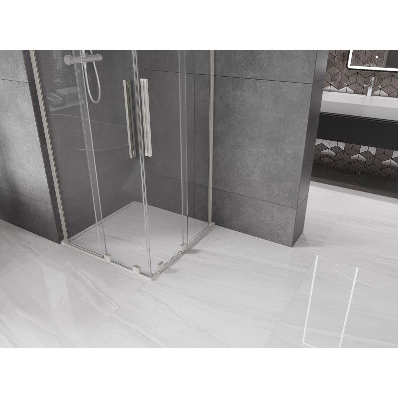 Mexen Velar L Duo sliding shower enclosure 100 x 100 cm, transparent, brushed nickel - 871-100-100-02-03-97