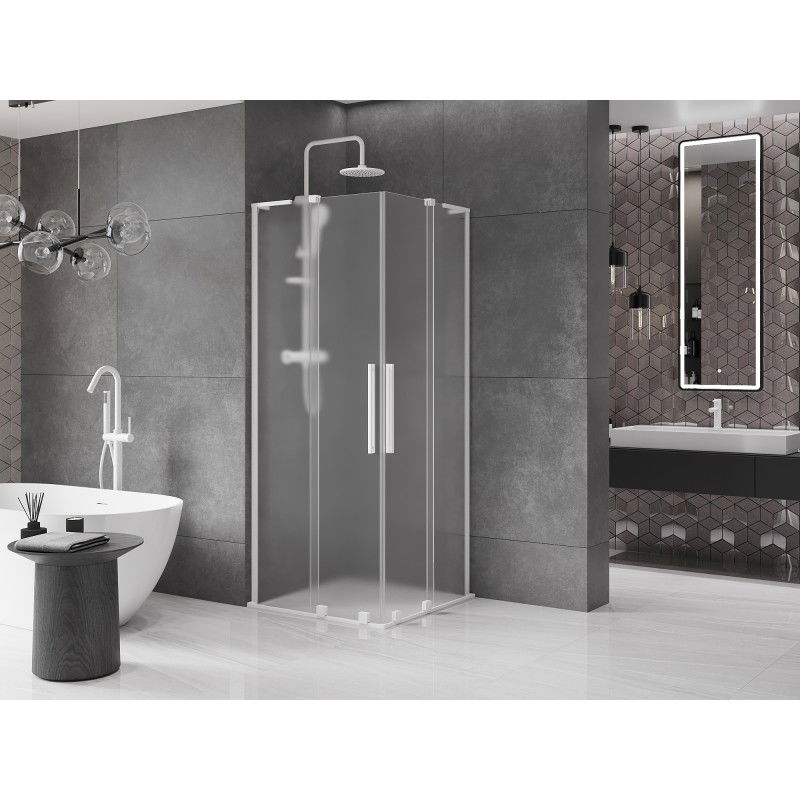 Mexen Velar L Duo sliding shower cabin 80 x 80 cm, frosted, white - 871-080-080-02-33-20