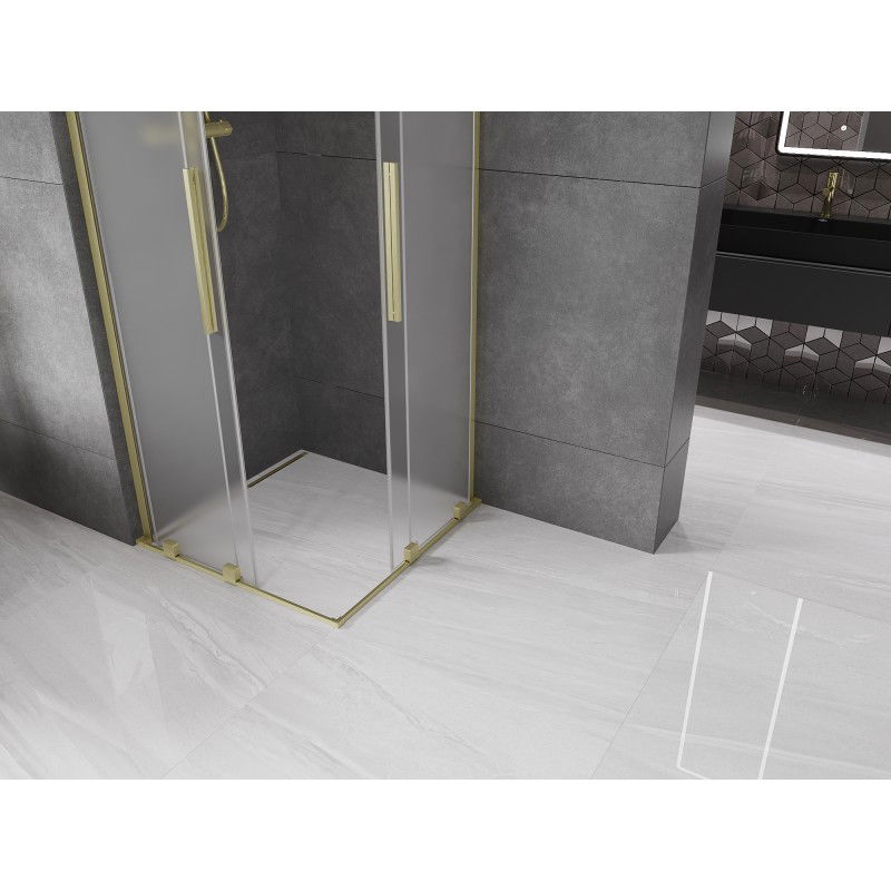 Mexen Velar L Duo Sliding Shower Enclosure 80 x 80 cm, Frosted, Brushed Gold - 871-080-080-02-33-55