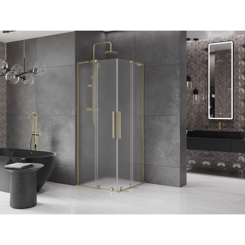 Mexen Velar L Duo sliding shower cabin 90 x 90 cm, frosted, gold - 871-090-090-02-33-50