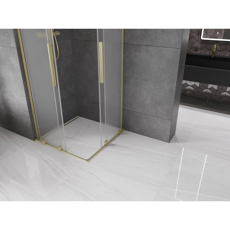 Mexen Velar L Duo Sliding Shower Enclosure 100 x 100 cm, Frosted, Brushed Gold - 871-100-100-02-33-55