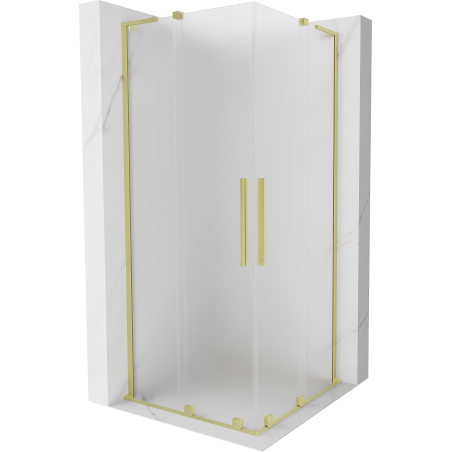 Mexen Velar L Duo sliding shower enclosure 90 x 90 cm, frosted, brushed gold - 871-090-090-02-33-55