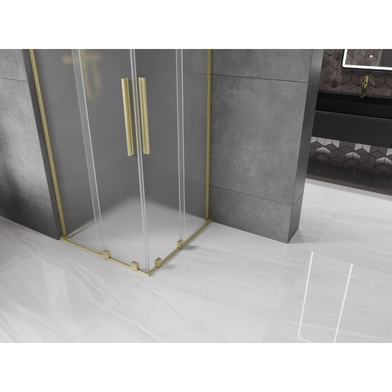 Mexen Velar L Duo Sliding Shower Enclosure 100 x 100 cm, Frosted, Brushed Gold - 871-100-100-02-33-55