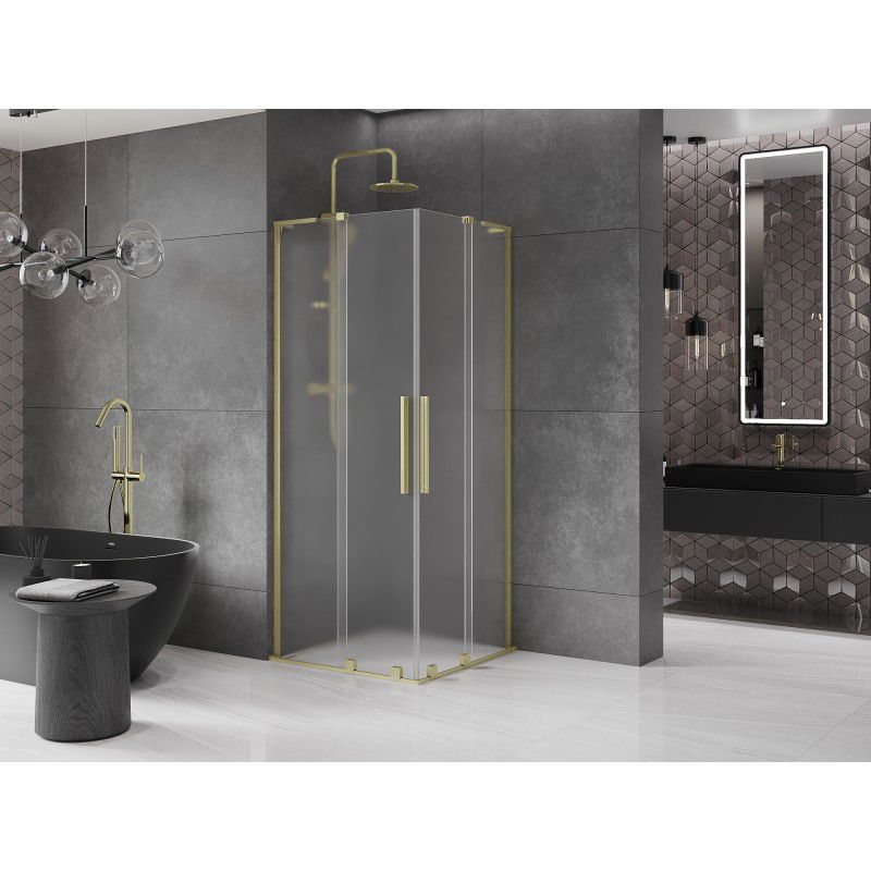 Mexen Velar L Duo Sliding Shower Enclosure 80 x 80 cm, Frosted, Brushed Gold - 871-080-080-02-33-55