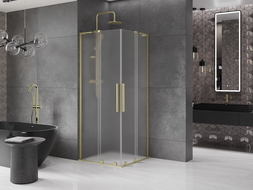 Mexen Velar L Duo sliding shower enclosure 90 x 90 cm, frosted, brushed gold - 871-090-090-02-33-55
