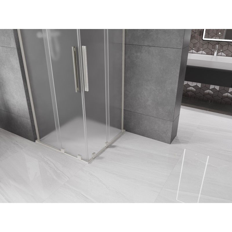 Mexen Velar L Duo sliding shower cabin 100 x 100 cm, frost, brushed nickel - 871-100-100-02-33-97