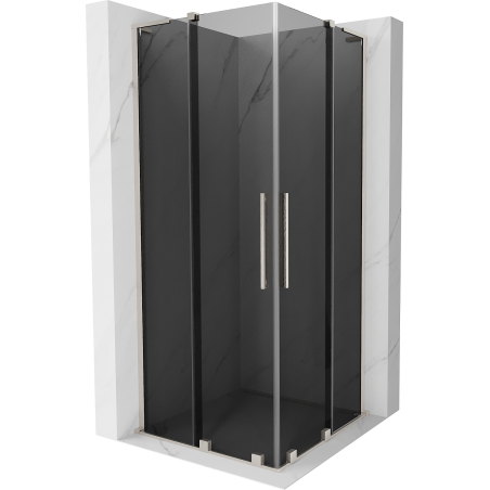 Mexen Velar L Duo sliding shower enclosure 90 x 90 cm, graphite, brushed nickel - 871-090-090-02-43-97