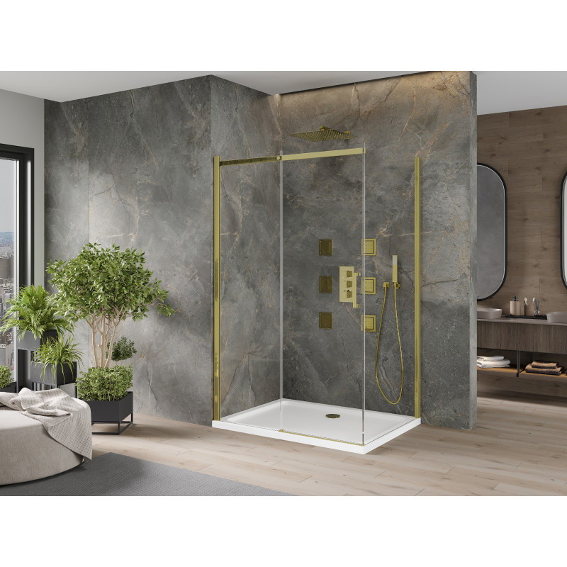 Mexen Omega sliding shower cabin 100 x 80 cm, transparent, gold + Flat shower tray - 825-100-080-50-00-4010