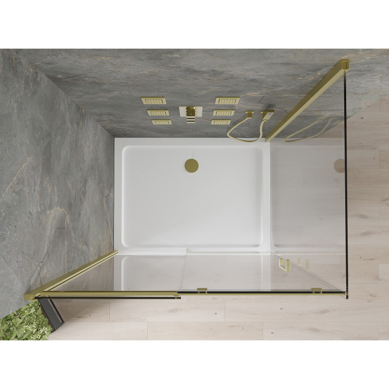 Mexen Omega sliding shower cabin 100 x 80 cm, transparent, gold + Flat shower tray - 825-100-080-50-00-4010