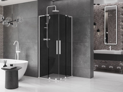Mexen Velar L Duo sliding shower cabin 80 x 80 cm, graphite, white - 871-080-080-02-43-20