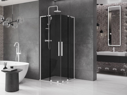 Mexen Velar L Duo sliding shower cabin 90 x 90 cm, graphite, white - 871-090-090-02-43-20