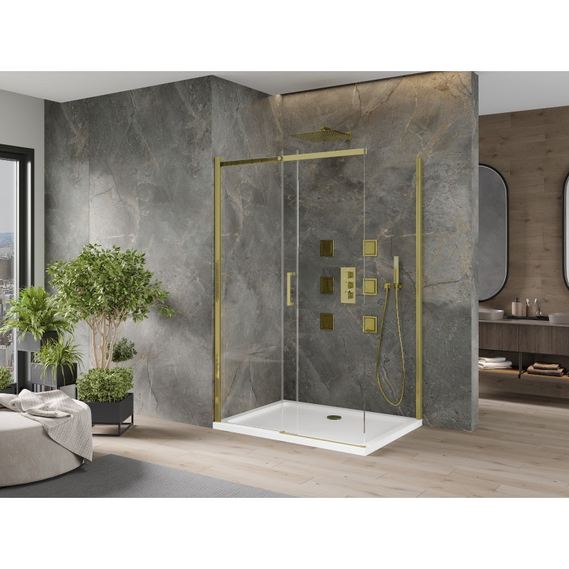 Mexen Omega sliding shower cabin 100 x 90 cm, transparent, gold + Flat shower tray - 825-100-090-50-00-4010