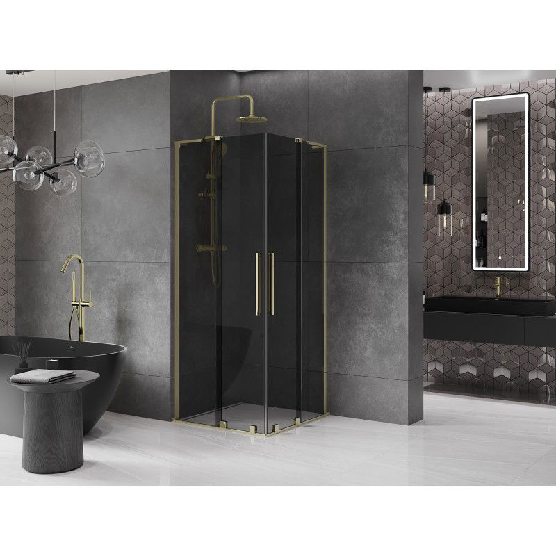 Mexen Velar L Duo sliding shower enclosure 100 x 100 cm, graphite, gold - 871-100-100-02-43-50
