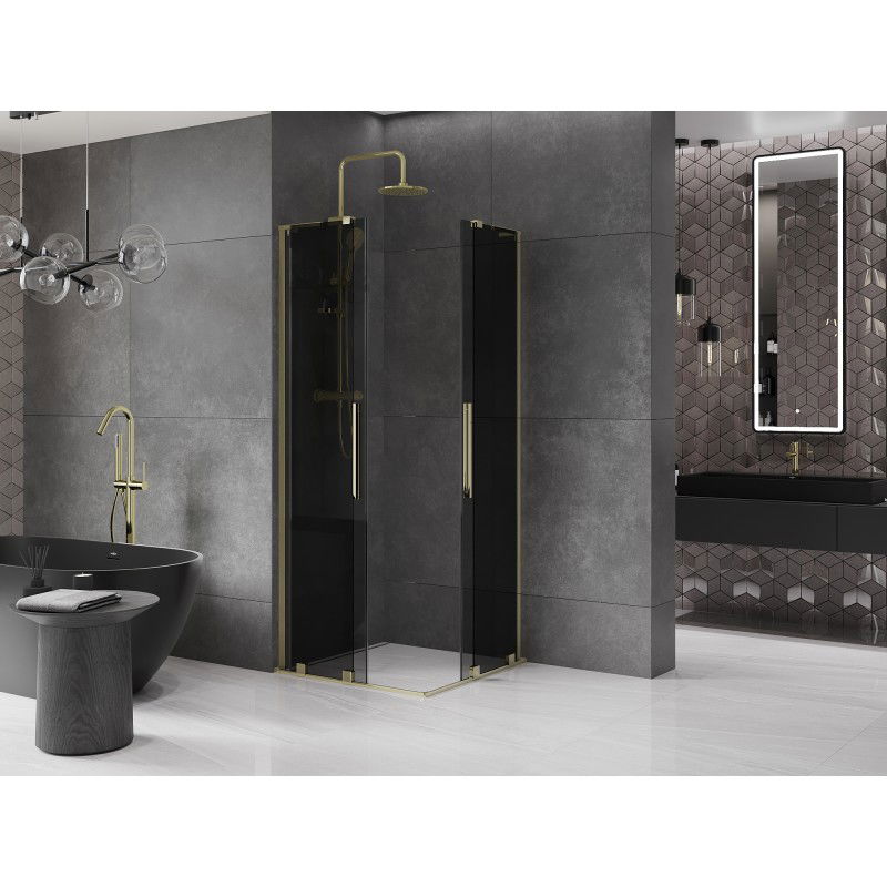 Mexen Velar L Duo sliding shower enclosure 100 x 100 cm, graphite, gold - 871-100-100-02-43-50