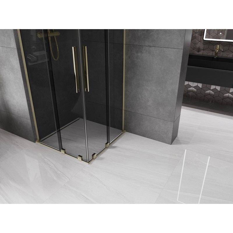 Mexen Velar L Duo sliding shower enclosure 100 x 100 cm, graphite, gold - 871-100-100-02-43-50
