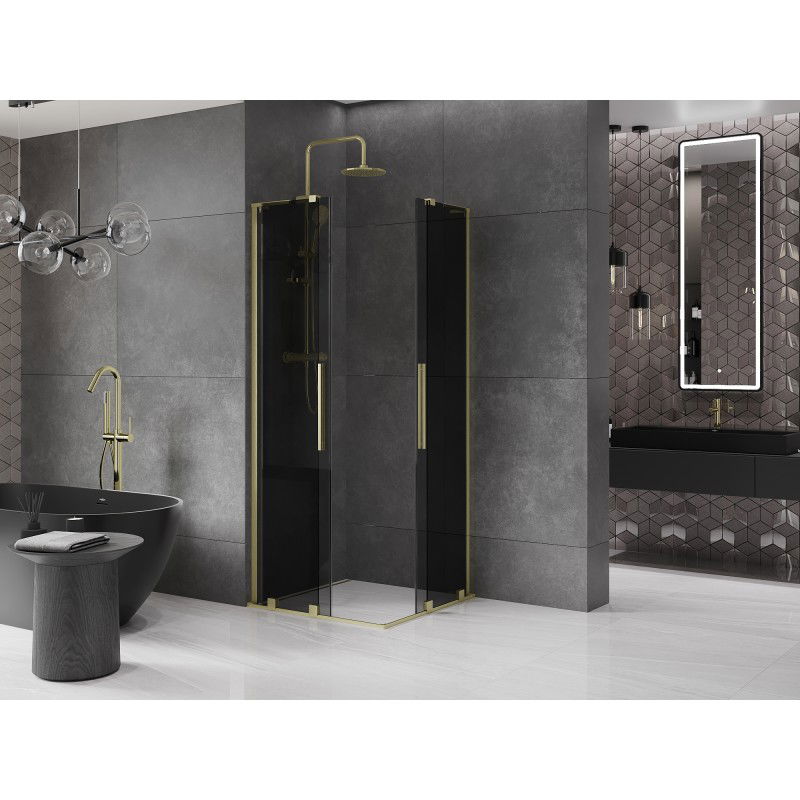 Mexen Velar L Duo Sliding Shower Enclosure 80 x 80 cm, Graphite, Brushed Gold - 871-080-080-02-43-55