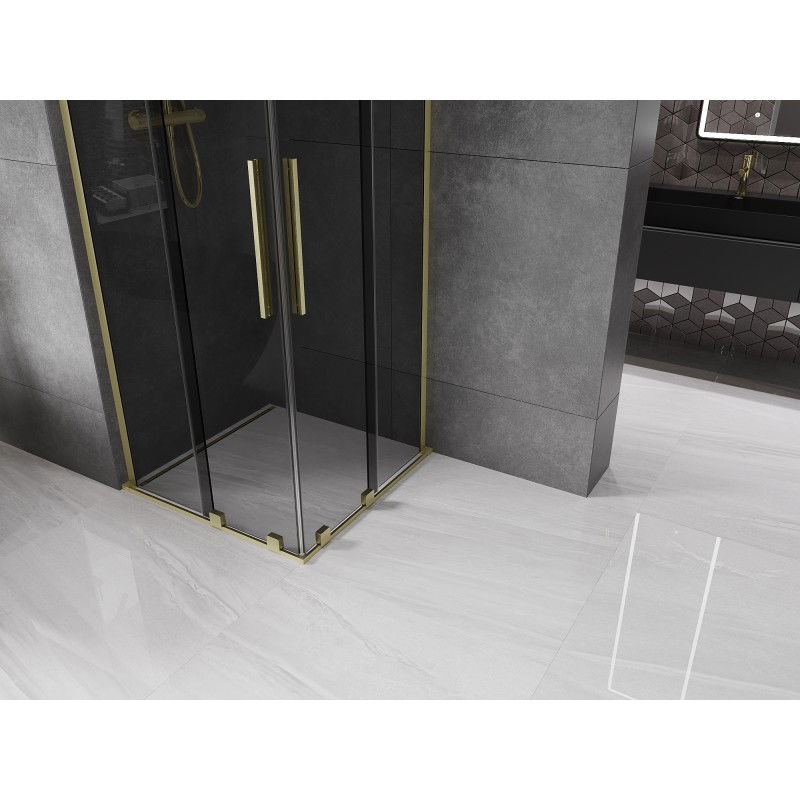 Mexen Velar L Duo Sliding Shower Enclosure 80 x 80 cm, Graphite, Brushed Gold - 871-080-080-02-43-55
