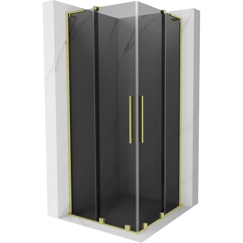 Mexen Velar L Duo sliding shower enclosure 90 x 90 cm, graphite, brushed gold - 871-090-090-02-43-55