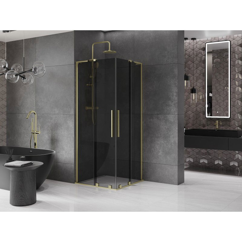 Mexen Velar L Duo sliding shower enclosure 100 x 100 cm, graphite, brushed gold - 871-100-100-02-43-55
