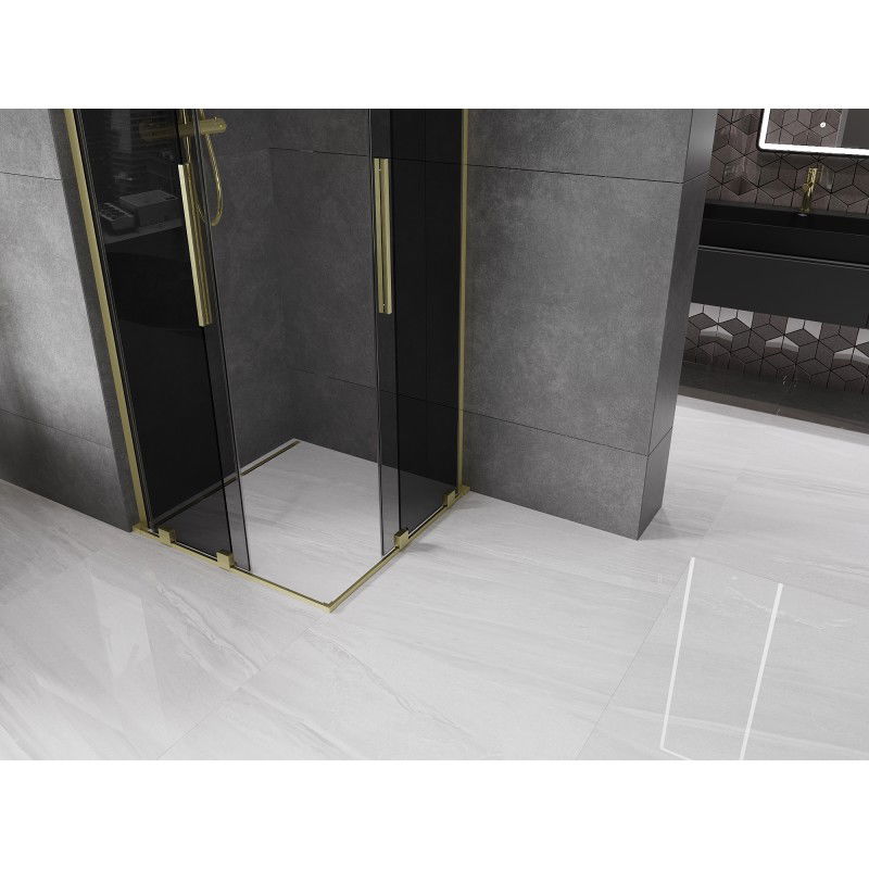 Mexen Velar L Duo sliding shower enclosure 90 x 90 cm, graphite, brushed gold - 871-090-090-02-43-55