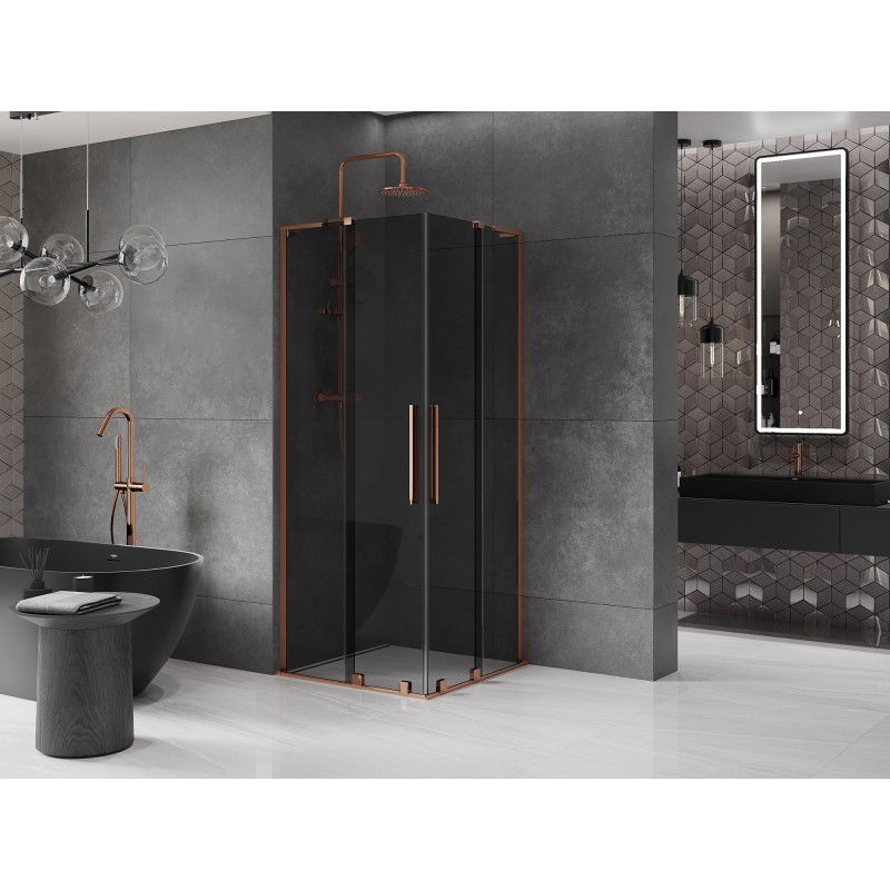 Mexen Velar L Duo sliding shower cabin 80 x 80 cm, graphite, rose gold - 871-080-080-02-43-60