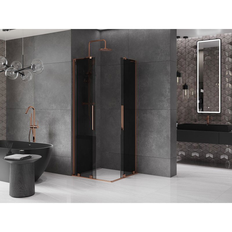 Mexen Velar L Duo sliding shower cabin 100 x 100 cm, graphite, rose gold - 871-100-100-02-43-60