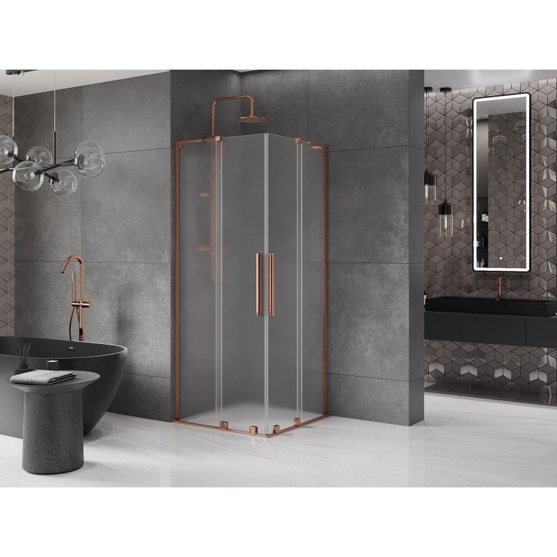Mexen Velar L Duo sliding shower enclosure 90 x 90 cm, frost, rose gold - 871-090-090-02-33-60