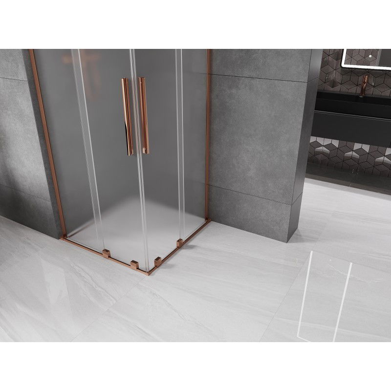 Mexen Velar L Duo sliding shower enclosure 90 x 90 cm, frost, rose gold - 871-090-090-02-33-60