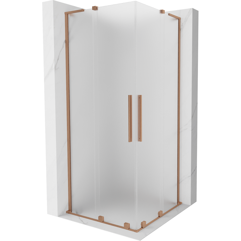 Mexen Velar L Duo Sliding Shower Enclosure 90 x 90 cm, Frosted, Brushed Copper - 871-090-090-02-33-65