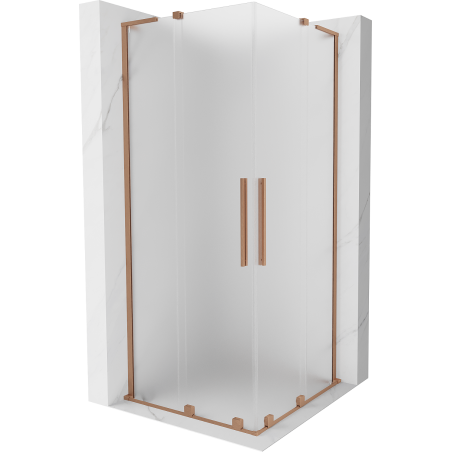 Mexen Velar L Duo Sliding Shower Enclosure 90 x 90 cm, Frosted, Brushed Copper - 871-090-090-02-33-65