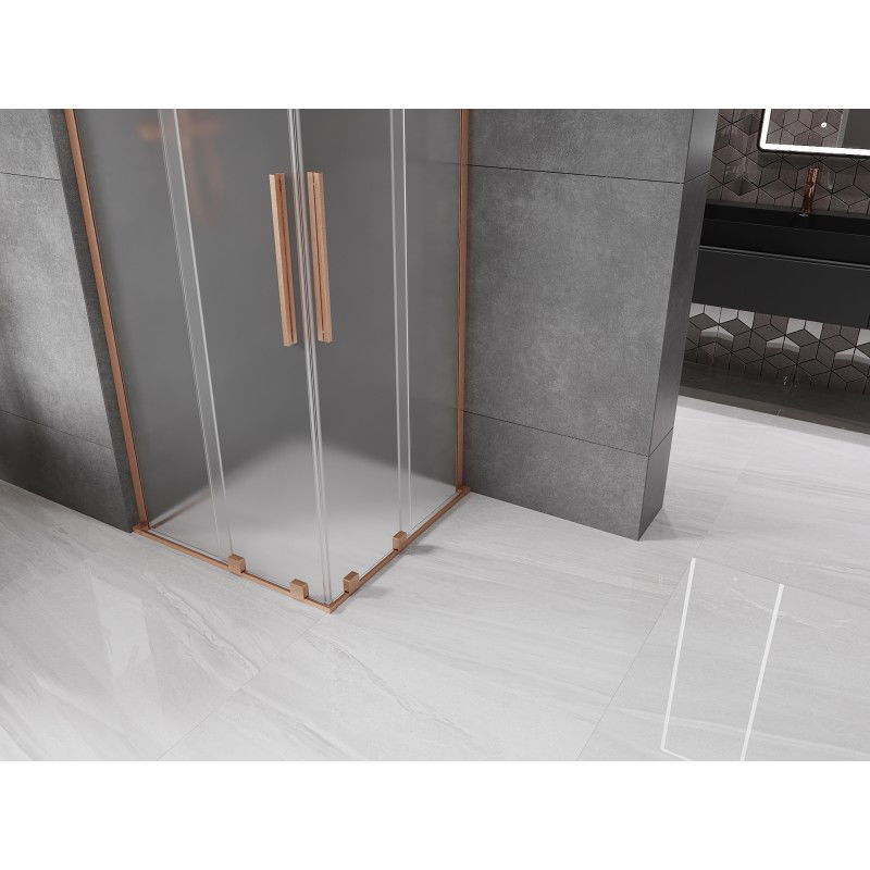 Mexen Velar L Duo Sliding Shower Enclosure 90 x 90 cm, Frosted, Brushed Copper - 871-090-090-02-33-65