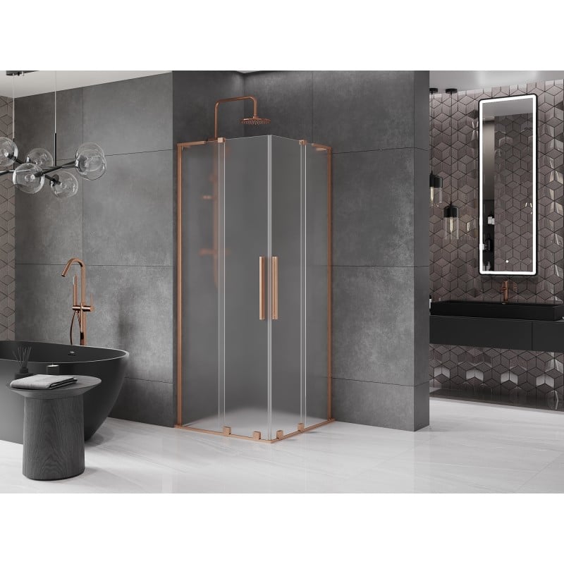 Mexen Velar L Duo sliding shower cabin 100 x 100 cm, frost, brushed copper - 871-100-100-02-33-65