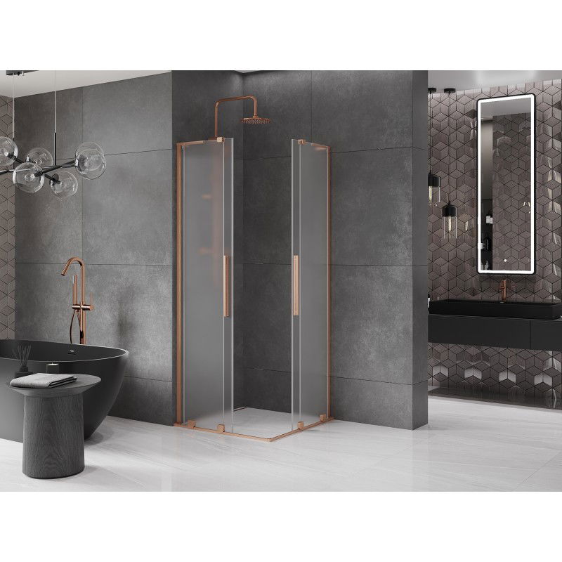 Mexen Velar L Duo sliding shower cabin 100 x 100 cm, frost, brushed copper - 871-100-100-02-33-65