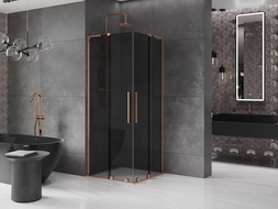 Mexen Velar L Duo Sliding Shower Cabin 80 x 80 cm, Graphite, Brushed Copper - 871-080-080-02-43-65