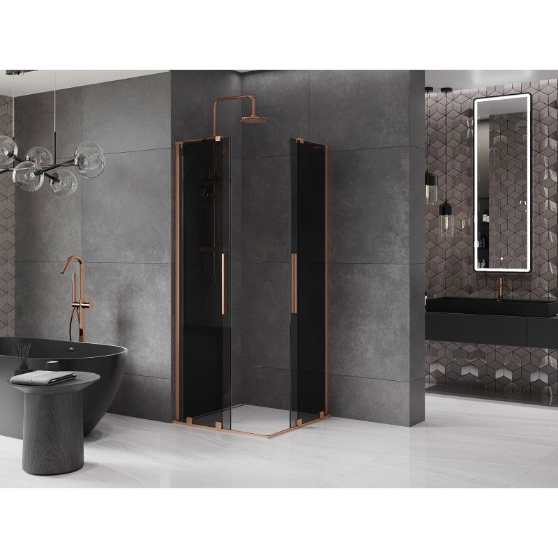Mexen Velar L Duo Sliding Shower Cabin 90 x 90 cm, Graphite, Brushed Copper - 871-090-090-02-43-65