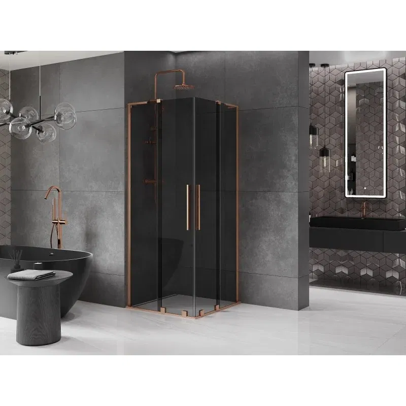 Mexen Velar L Duo sliding shower cabin 100 x 100 cm, graphite, brushed copper - 871-100-100-02-43-65