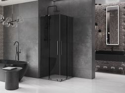 Mexen Velar L Duo sliding shower enclosure 100 x 100 cm, graphite, brushed gun gray - 871-100-100-02-43-66