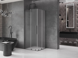 Mexen Velar L Duo sliding shower enclosure 80 x 80 cm, frost, brushed gun gray - 871-080-080-02-33-66