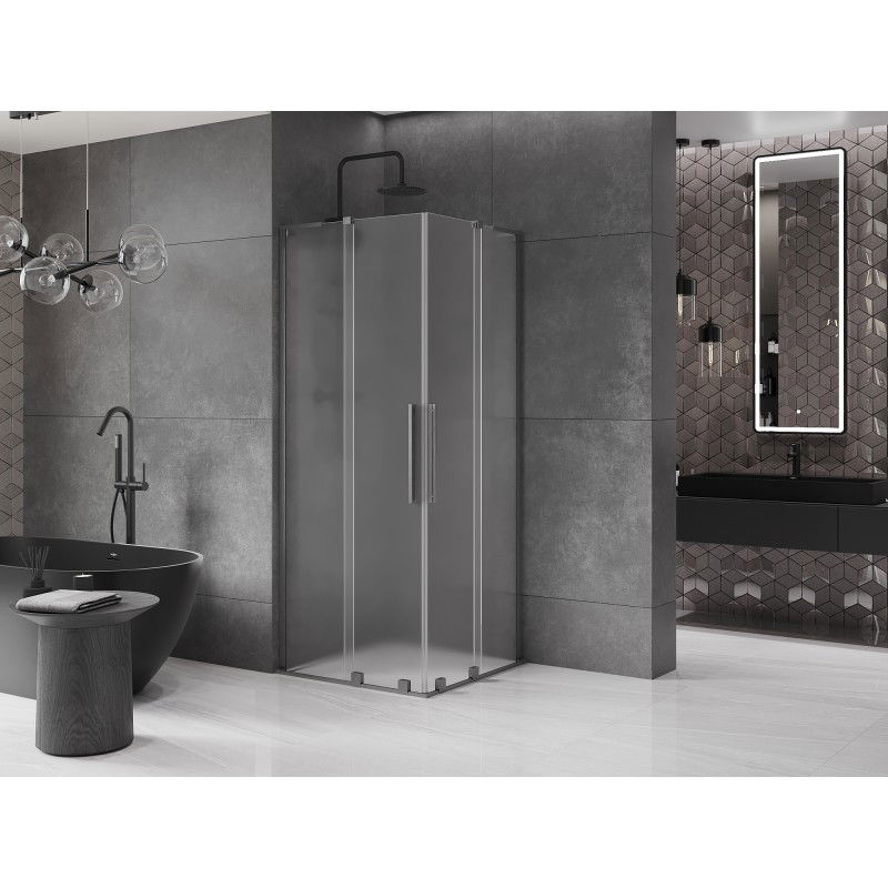 Mexen Velar L Duo sliding shower cabin 100 x 100 cm, frost, brushed gun gray - 871-100-100-02-33-66