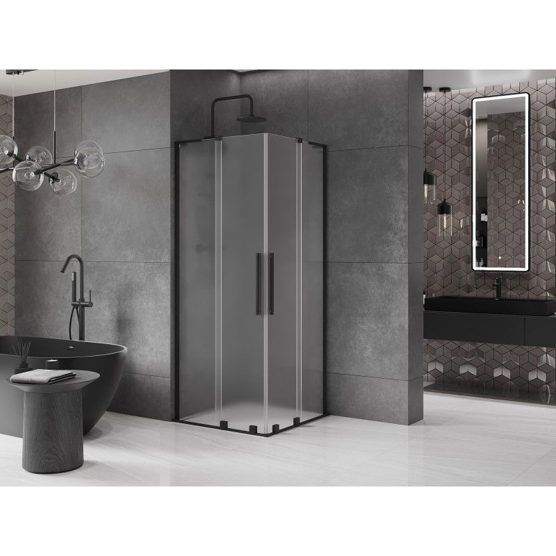 Mexen Velar L Duo 80 x 80 cm Sliding Shower Enclosure, Frosted, Black - 871-080-080-02-33-70
