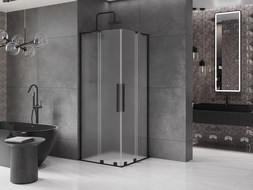 Mexen Velar L Duo Sliding Shower Enclosure 90 x 90 cm, Frosted, Black - 871-090-090-02-33-70