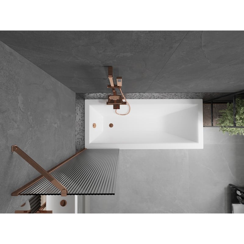 Mexen Next 1-panel Bath Screen 50 x 150 cm, Stripes, Rose Gold - 895-050-000-00-09-60
